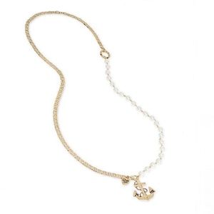 Anchors and Pearls Long Gold Necklace